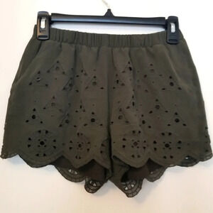 Broadway & Broome Olive Green Eyelet Shorts